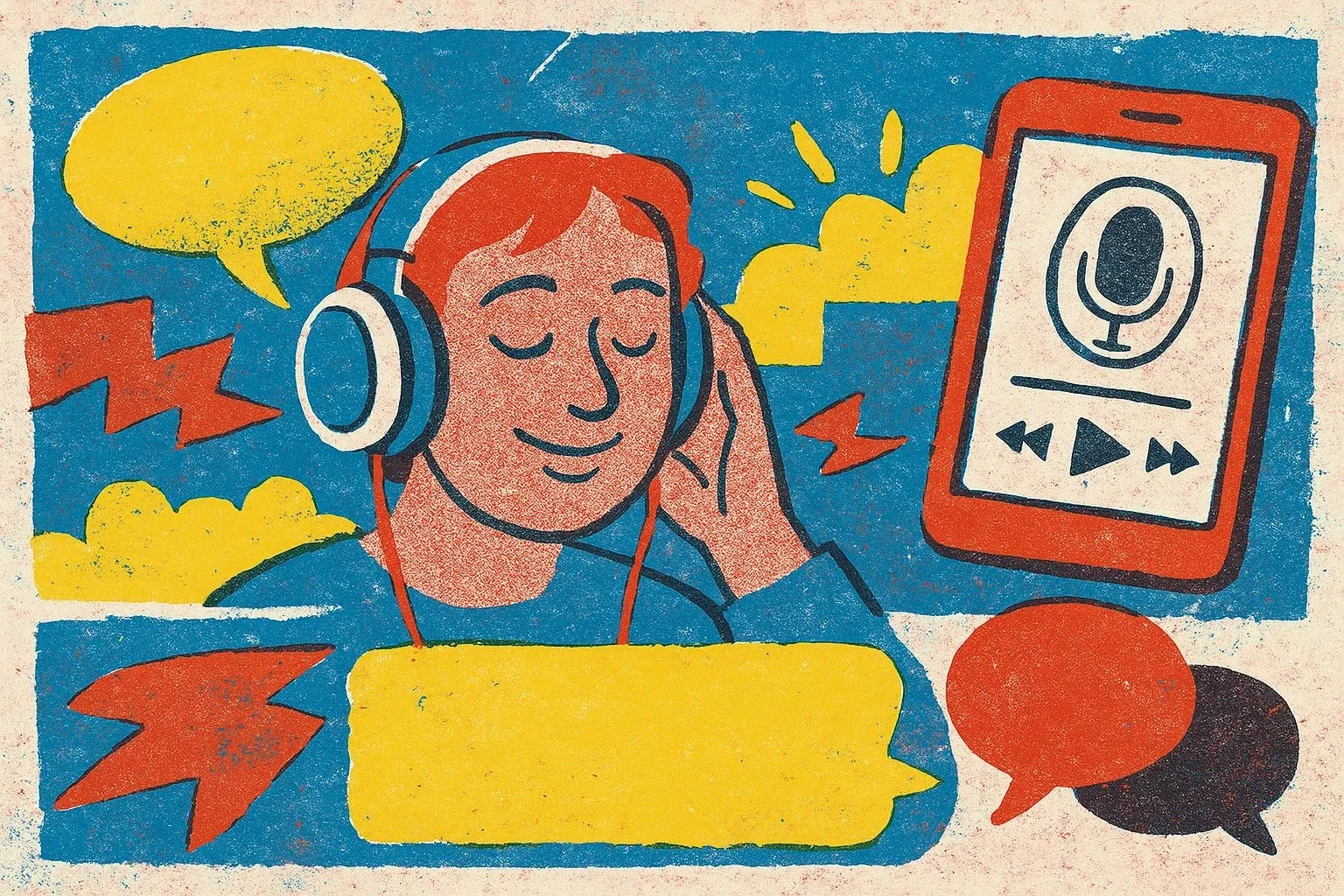 Illustration eines Kopfhörers, der für Podcasts zum Sprachenlernen steht