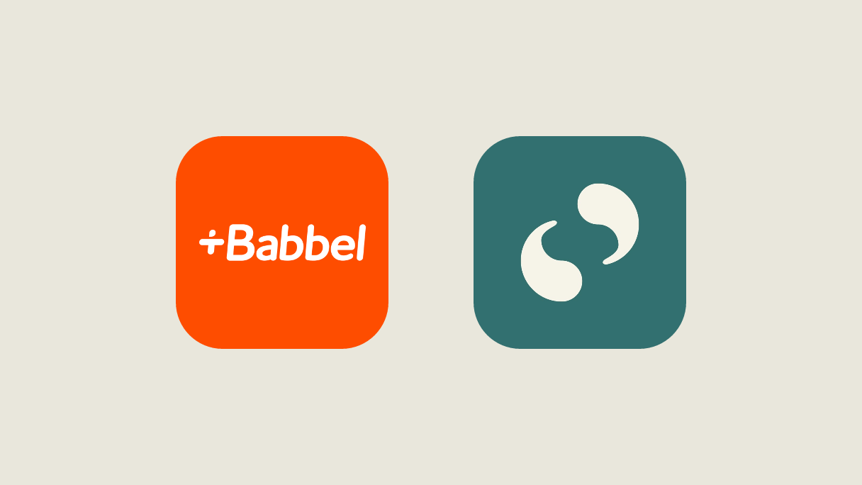 The Babbel Speak and HearSay app icons side by side.