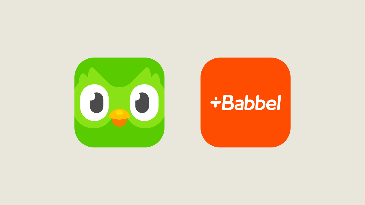 The Duolingo and Babbel app icons side by side.