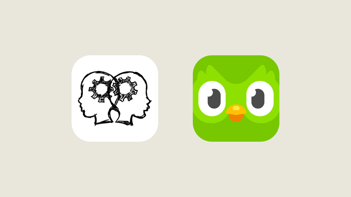The Language Transfer and Duolingo app icons side by side.